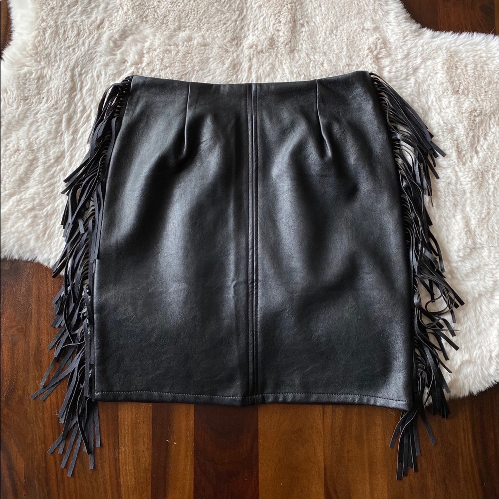 Missguided Fringe Side Faux Leather Skirt